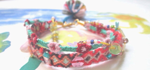 Unique multi bracelets bespangled with colored beads , accessorized with golden closure and colored mohair fuzz